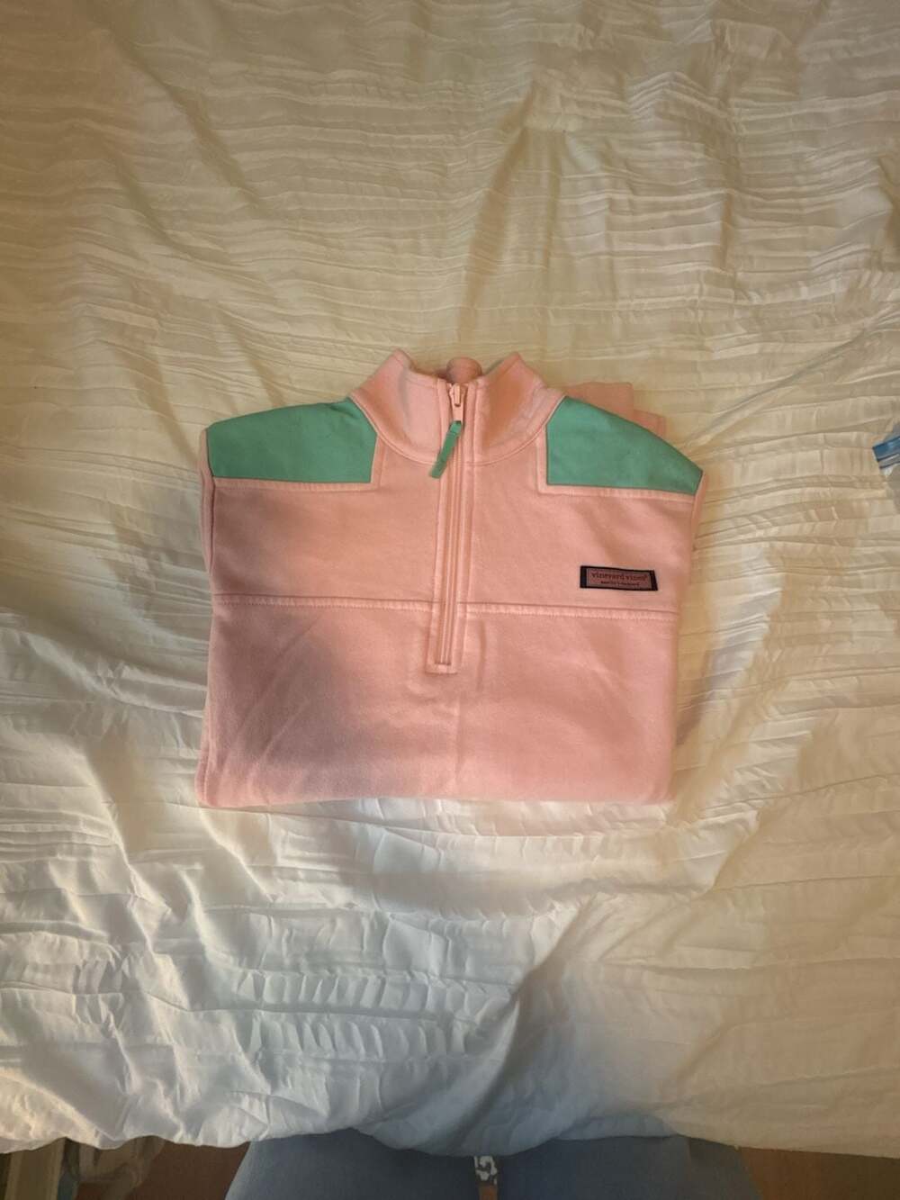 VINEYARD VINES Womens S Flamingo Pink 1/4 Zip Striped Terry Shep Shirt EUC